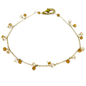 Dark Citrine & Gold Pearls Bracelet - Gold Filled BR093