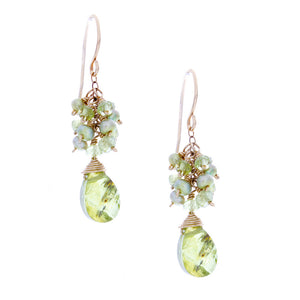 Peridot drop with peridot rondelles & green pearls clusters