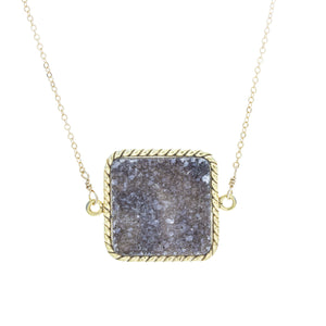 Large Square White and Charcoal Druzy