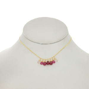 French Pink -Ruby, Pink Topaz, Rose Quartz Drops Dangle Necklace