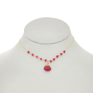 French Pink - Ruby Drop & Rondelles Necklace