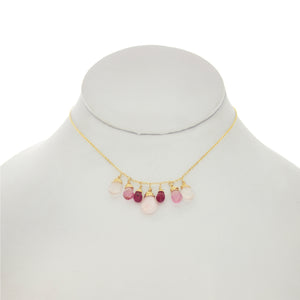 Rose Pompadour - Rubies, Pink Topaz, Rose Quartz Drops Dangle Necklace