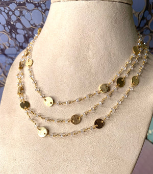 #020 triple layer clear/gold necklace