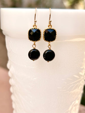 #809 round/square black onyx earrings
