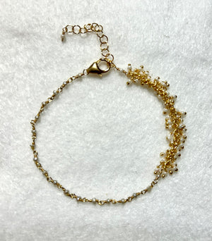 #528 white seed pearls chain and cluster bracelet