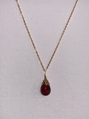 #589 mandarin garnet single drop 16” Chain necklace