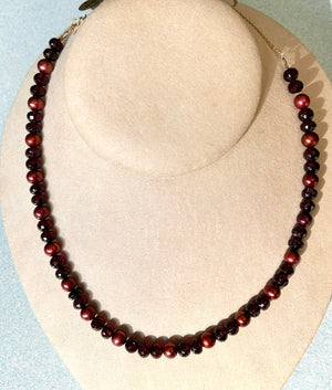 #618 Garnet/garnet pearls strung 16.75” necklace