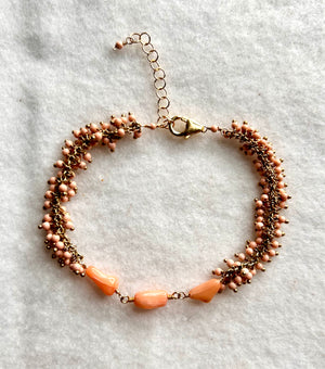 #535 coral chain & cluster bracelet
