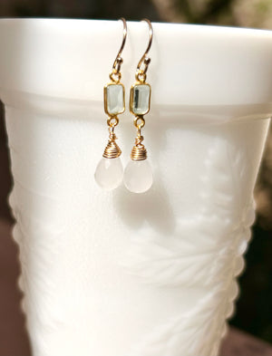 #793 milky crystal drops/aquamarine earrings