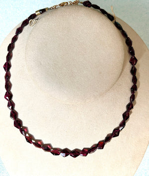 #620 diamond shape garnets strung 15” necklace