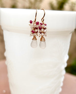 #676 milky crystal rubies earrings
