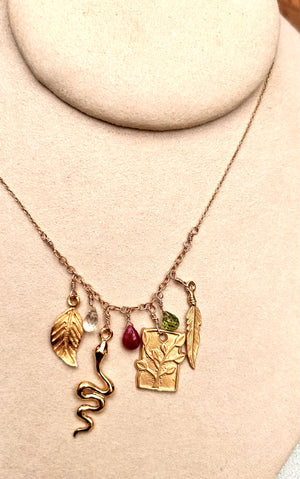 #816 snake & feather charm necklace