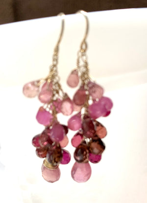 #723 pink tourmaline/Garnet drops earrings