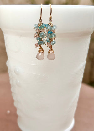#700 pink chalcedony/pink blue cluster earrings