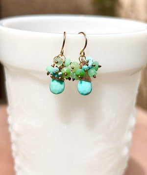 #671 turquoise chrysoprase Short cluster earrings