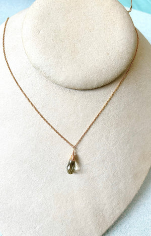 #644 green amethyst briolette 16” chain necklace