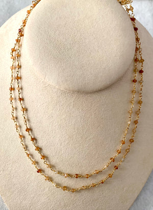 #574 brown moonstone, citrine link 37” necklace