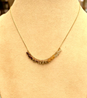 #774 beige brown gemstone dangle 16” necklace