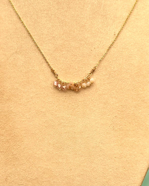 #748 pink Opal, rose quartz, pink cz dangle 18” necklace
