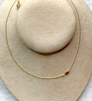 #702 14k gold filled mini cannabis charm 16” chain necklace
