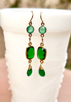 #688 green onyx teardrop, rectangle, round earrings