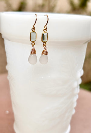 #675 milky, crystal aquamarine earrings