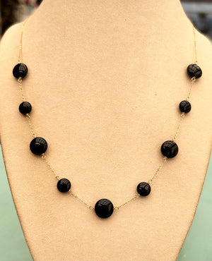 #769 black onyx coin chain 20” necklace