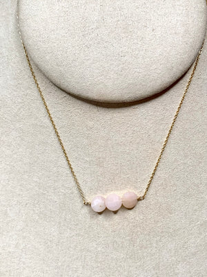 #730 three round pink diss bar 14” necklace