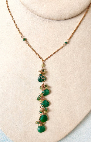 #652 5 emerald drops cascading 28” chain necklace
