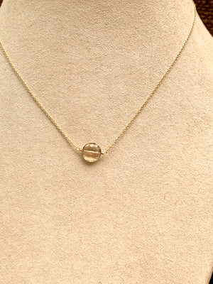 #595 small round citrine 14” chain necklace