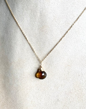 #594 whiskey, citrine single drop 16“ chain necklace