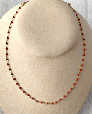 #571 red coral 3mm link chain 15.25” necklace