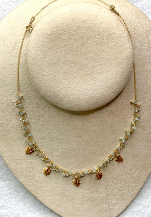 #709 green prenite cluster 5 cannabis charm 15” chain necklace