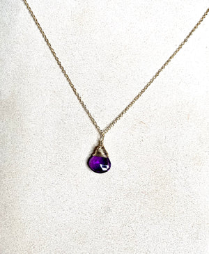 #593 amethyst single drop 16” chain necklace