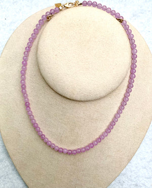 #564 4mm light purple jade 15” strong necklace