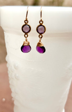 #698 amethyst drop/round earrings
