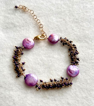 #531 purple coin pearl & cluster chain bracelet