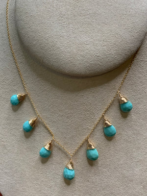 #598 7 turquoise drops 16” chain necklace
