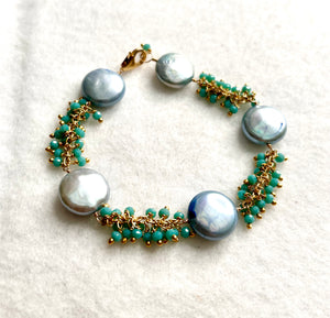 #530 blue coin pearls & amazonite bracelet