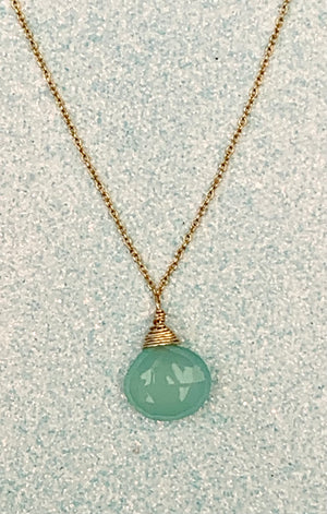 #600 large blue chalcedony single 16” chain necklace