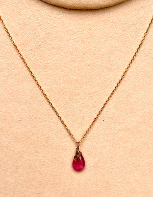#813 Ruby drop gold swirl necklace