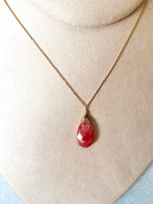 #634 large rhodochrosite teardrop 16” chain necklace