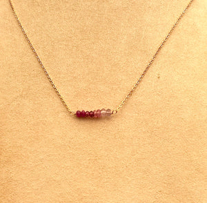 #753 ruby, garnet, spinnel, amethyst bar 16” necklace