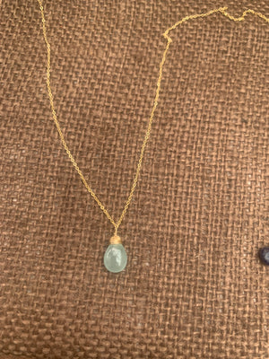 #587 large smoothie aquamarine single drop 16” necklace