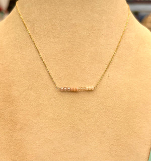 #747 pink Opal, rose quartz, pink cz bar 15.75” necklace