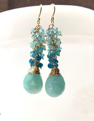 #719 blue Opal ombré cluster earrings