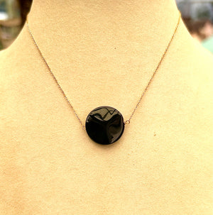 #767 large black onyx disc 14” necklace