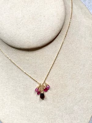 #725 garnet pink tourmaline drops dangle 18” necklace