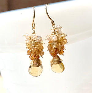 #716 citrine tear drop ombré cluster earrings