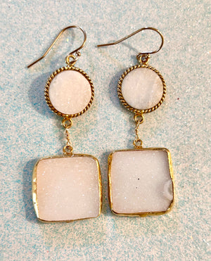 #502 white druzy large square & small round